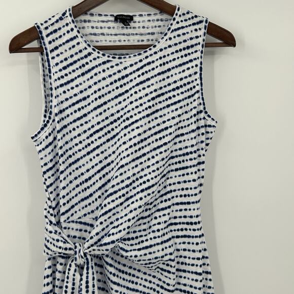Talbots Dress Women's Small Cinch Waist Striped White Cotton Blue Dot Line - Picture 2 of 10